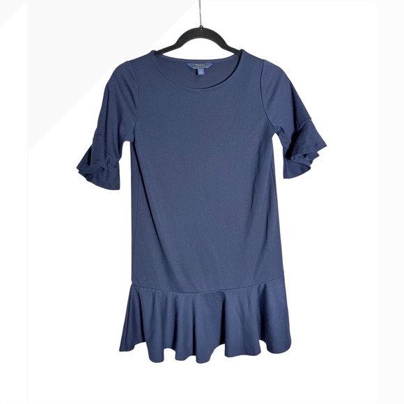 Polo Ralph Lauren Dresses & Skirts - Polo Ralph Lauren Girls Dress Size 12 Navy Blue Ruffle Sleeve Hem Casual 💙💙